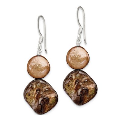 Sterling Silver Brown Freshwater Cultured Pearl & Mother of Pearl Dangle Earrings – view 2