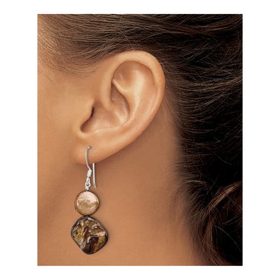 Sterling Silver Brown Freshwater Cultured Pearl & Mother of Pearl Dangle Earrings – view 3