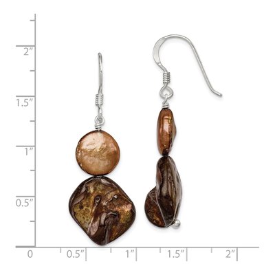 Sterling Silver Brown Freshwater Cultured Pearl & Mother of Pearl Dangle Earrings – view 4
