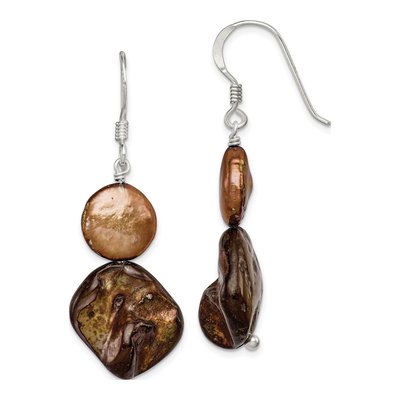 Sterling Silver Brown Freshwater Cultured Pearl & Mother of Pearl Dangle Earrings