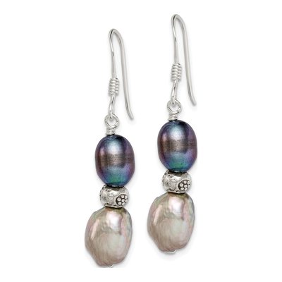 Sterling Silver Grey & Black Pearl Dangle Earrings – view 3