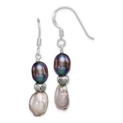 Sterling Silver Grey & Black Pearl Dangle Earrings