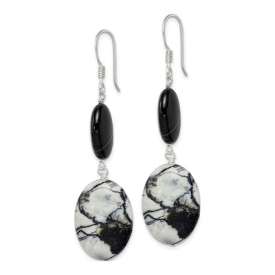 Sterling Silver Black Sardonyx Zebra Jasper Dangle Earrings – view 3