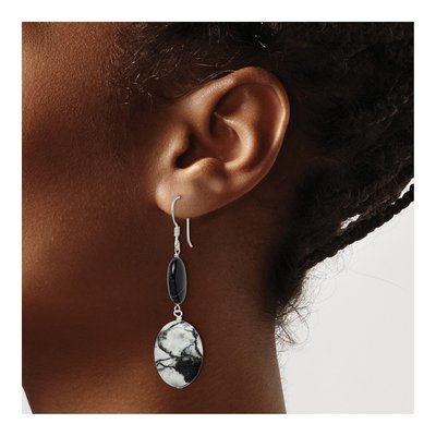 Sterling Silver Black Sardonyx Zebra Jasper Dangle Earrings – view 4