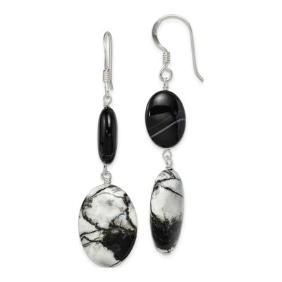 Sterling Silver Black Sardonyx Zebra Jasper Dangle Earrings