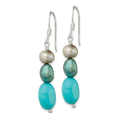 Sterling Silver Green Freshwater Cultured Pearl & Turquoise Dangle Earrings – view 3