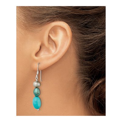 Sterling Silver Green Freshwater Cultured Pearl & Turquoise Dangle Earrings – view 4