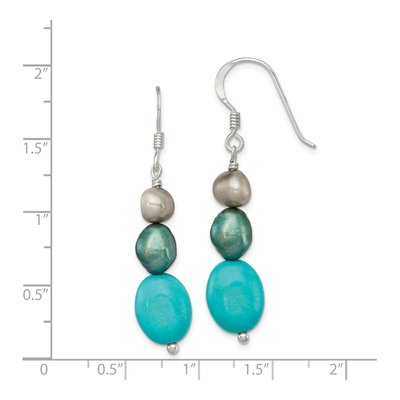 Sterling Silver Green Freshwater Cultured Pearl & Turquoise Dangle Earrings – view 5