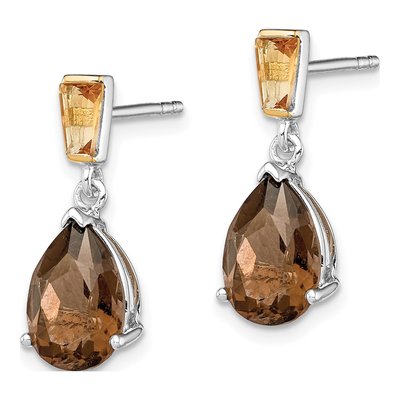 Sterling Silver Smoky Quartz & Citrine Dangle Earrings – view 3