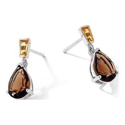 Sterling Silver Smoky Quartz & Citrine Dangle Earrings – view 6