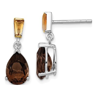 Sterling Silver Smoky Quartz & Citrine Dangle Earrings
