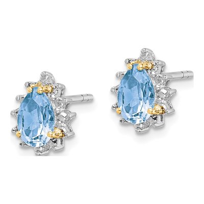 Sterling Silver Sky Blue Topaz & Diamond Brilliant Stud Earrings – view 3