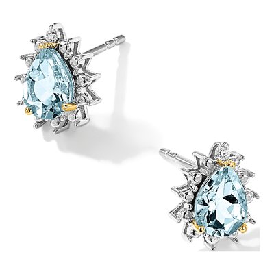 Sterling Silver Sky Blue Topaz & Diamond Brilliant Stud Earrings – view 6