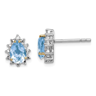 Sterling Silver Sky Blue Topaz & Diamond Brilliant Stud Earrings