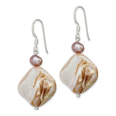 Sterling Silver Brown Freshwater Cultured Pearl & Mother of Pearl Dangle Earrings – view 2