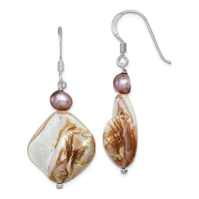 Sterling Silver Brown Freshwater Cultured Pearl & Mother of Pearl Dangle Earrings