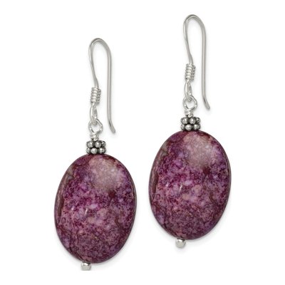 Sterling Silver Purple Charoite Oval Dangle Earrings – view 3