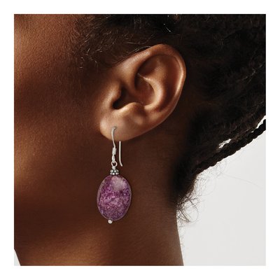 Sterling Silver Purple Charoite Oval Dangle Earrings – view 4
