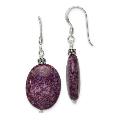 Sterling Silver Purple Charoite Oval Dangle Earrings