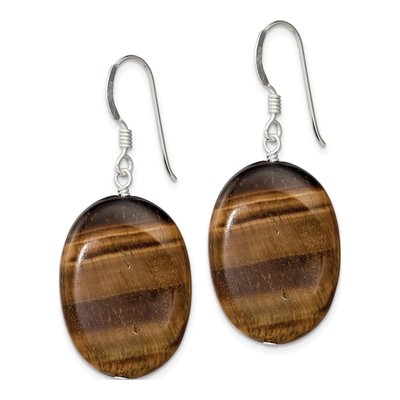 Sterling Silver Tiger's Eye Oval Dangle Earrings – view 3