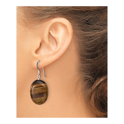 Sterling Silver Tiger's Eye Oval Dangle Earrings – view 4