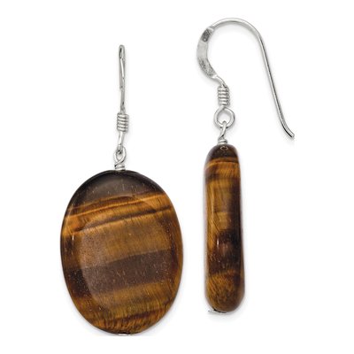 Sterling Silver Tiger's Eye Oval Dangle Earrings