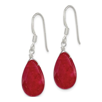 Sterling Silver Red Jade Teardrop Dangle Earrings – view 3