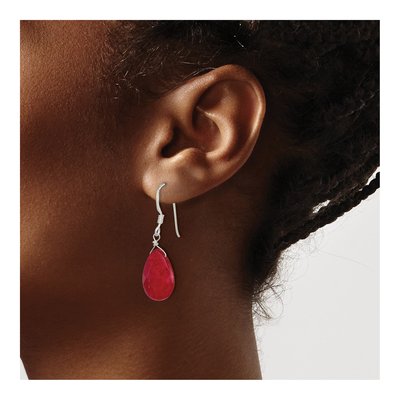 Sterling Silver Red Jade Teardrop Dangle Earrings – view 4