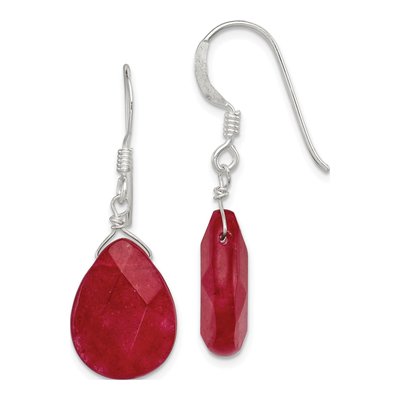 Sterling Silver Red Jade Teardrop Dangle Earrings