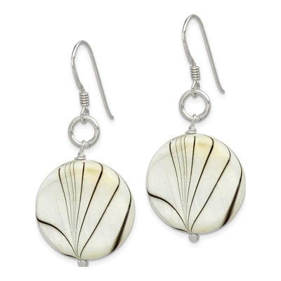 Sterling Silver Mother of Pearl Zebra Disc Dangle Earrings – view 2