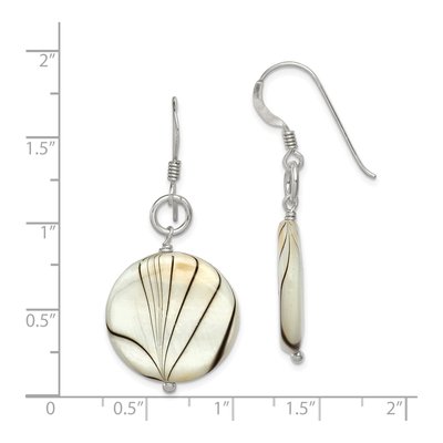 Sterling Silver Mother of Pearl Zebra Disc Dangle Earrings – view 4
