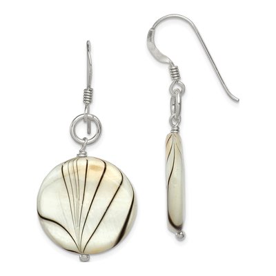 Sterling Silver Mother of Pearl Zebra Disc Dangle Earrings