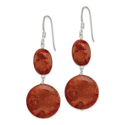 Sterling Silver Red Coral Dangle Earrings – view 3