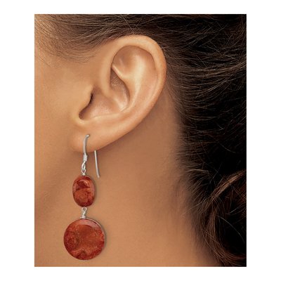 Sterling Silver Red Coral Dangle Earrings – view 4