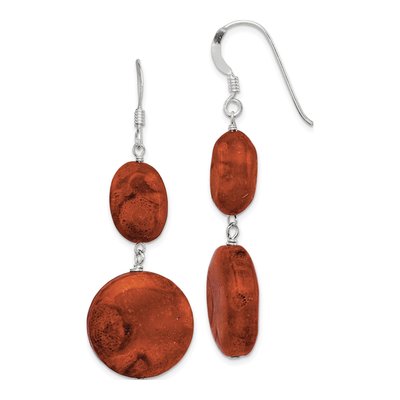 Sterling Silver Red Coral Dangle Earrings