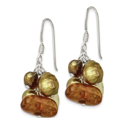 Sterling Silver Freshwater Cultured Pearl & Citrine Amber Dangle Earrings – view 3
