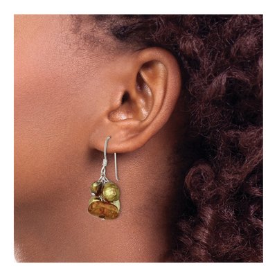 Sterling Silver Freshwater Cultured Pearl & Citrine Amber Dangle Earrings – view 4