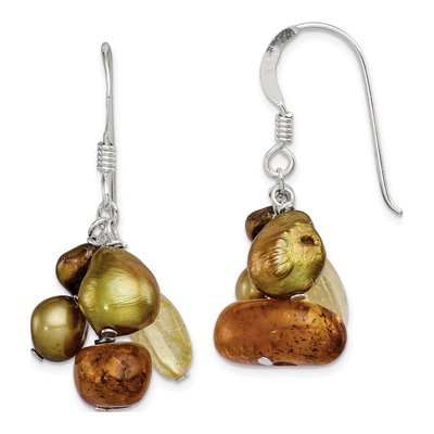 Sterling Silver Freshwater Cultured Pearl & Citrine Amber Dangle Earrings