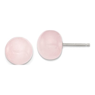 Sterling Silver Quartz Button Stud Earrings