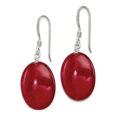 Sterling Silver Red Jade Oval Dangle Earrings – view 3