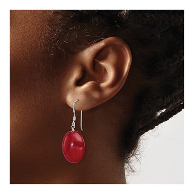 Sterling Silver Red Jade Oval Dangle Earrings – view 4