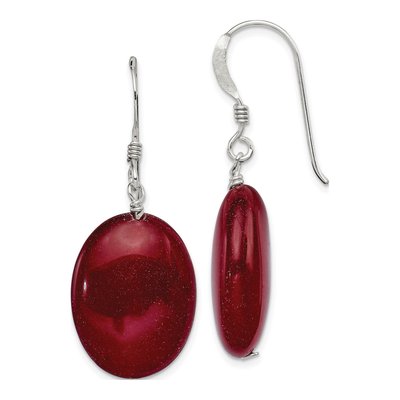 Sterling Silver Red Jade Oval Dangle Earrings