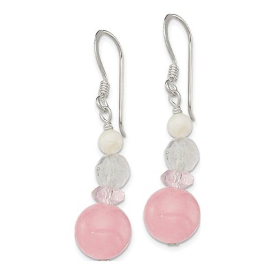 Sterling Silver Mother of Pearl & Crystal Dangle Earrings – view 2