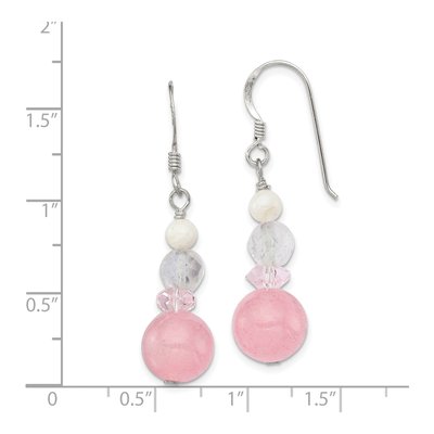Sterling Silver Mother of Pearl & Crystal Dangle Earrings – view 4