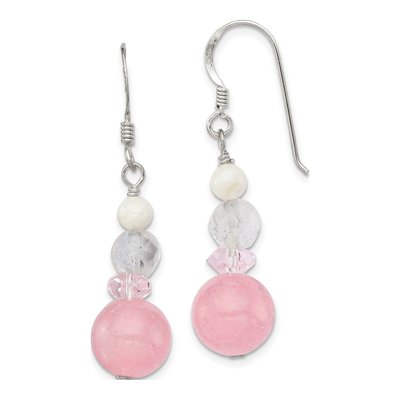 Sterling Silver Mother of Pearl & Crystal Dangle Earrings