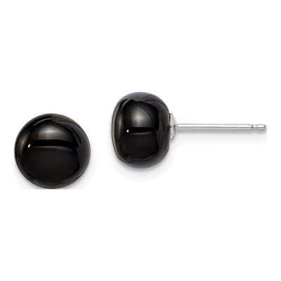 Sterling Silver Agate Button Stud Earrings