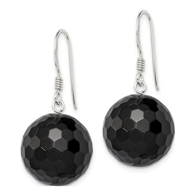 Sterling Silver Onyx Faceted Dangle Earrings – view 3