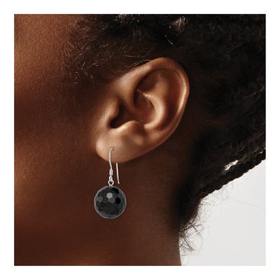 Sterling Silver Onyx Faceted Dangle Earrings – view 4