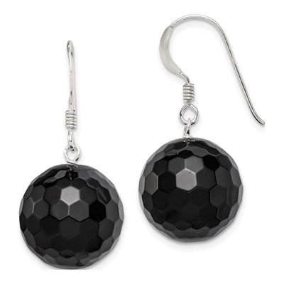 Sterling Silver Onyx Faceted Dangle Earrings