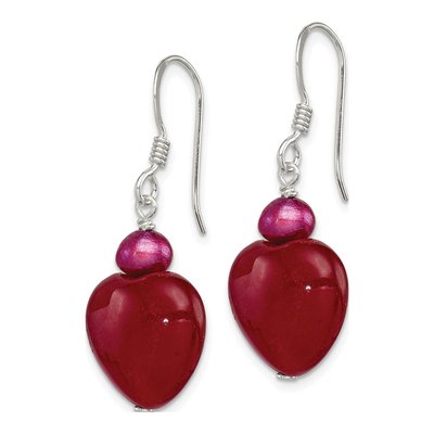 Sterling Silver Freshwater Cultured Pearl Heart Dangle Earrings – view 3